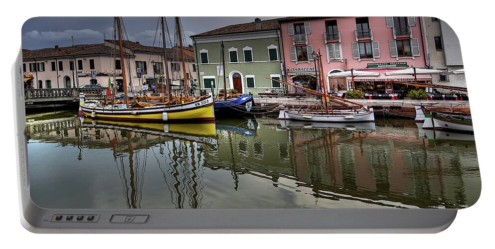 Sail Portable Battery Charger featuring the photograph Dusk Cesenatico Harbour - Italy by Paolo Signorini
