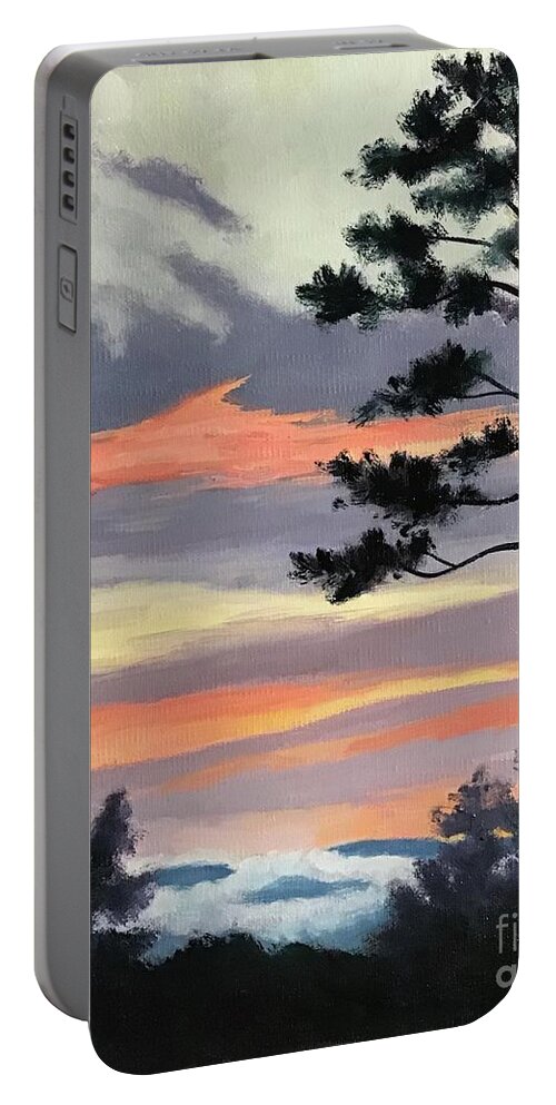 Sunset Portable Battery Charger featuring the painting Dust Cloud Sunset by Anne Marie Brown