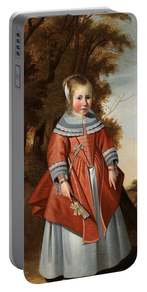 Dutch Portable Battery Charger featuring the painting Dutch School mid th Century Portrait of a girl in a red dress standing in a by MotionAge Designs