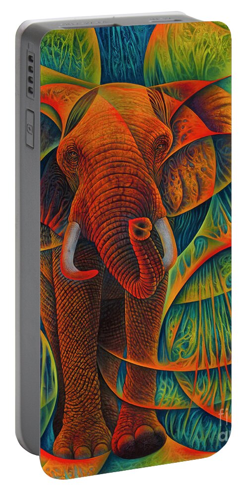 Elephant Portable Battery Charger featuring the painting Dynamic Elephant - 3D by Ricardo Chavez-Mendez