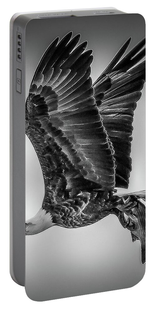 Eagle Portable Battery Charger featuring the photograph Eagle Catch in Black and White by David Wagenblatt