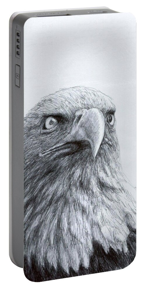 Bald Eagle Portable Battery Charger featuring the drawing Eagle Eye by Rick Hansen