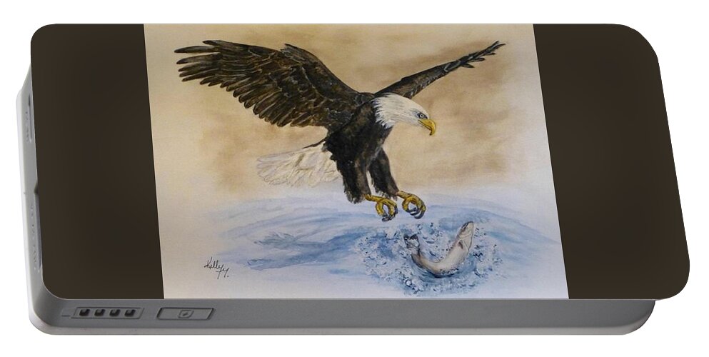 Eagle Portable Battery Charger featuring the painting Eagles Easy Catch by Kelly Mills
