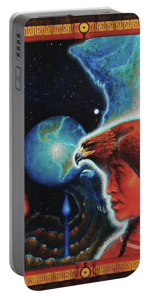Native American Portable Battery Charger featuring the painting Eagle's Roost by Kevin Chasing Wolf Hutchins