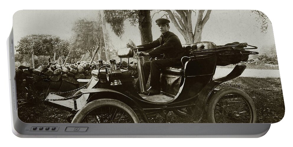Andover Portable Battery Charger featuring the photograph Early automobile Andover MA by Retrographs