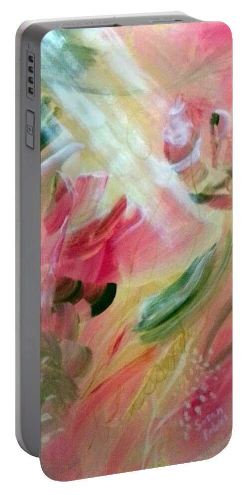 Floral Portable Battery Charger featuring the painting Early In The Garden by Susan Kubes