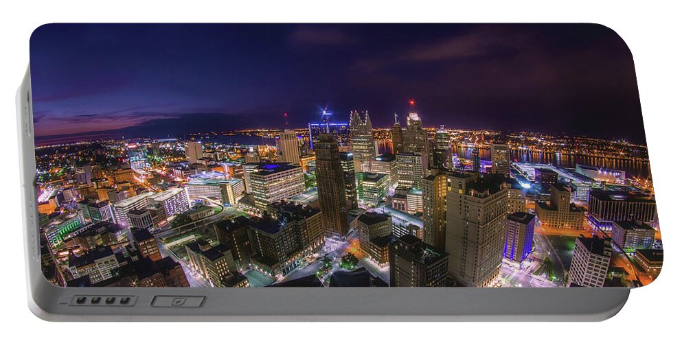 Detroit Portable Battery Charger featuring the photograph Early morning panorama of downtown Detroit by Jay Smith