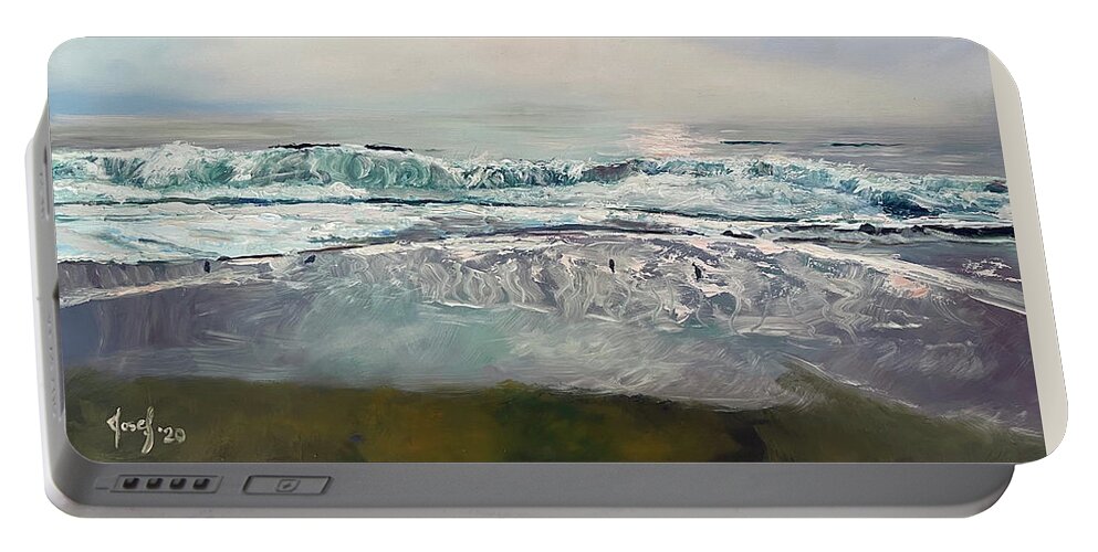 Theartistjosef Portable Battery Charger featuring the painting Early Morning Waves by Josef Kelly