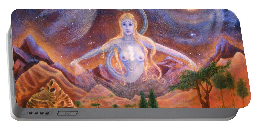 Snake-goddess Portable Battery Charger featuring the painting Earth Guardian by Irene Vincent