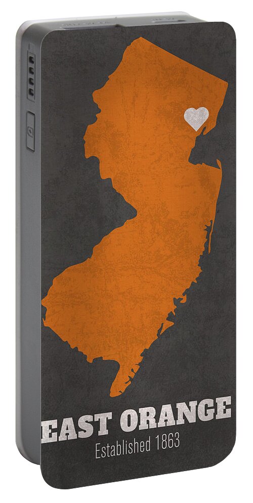 East Orange Portable Battery Charger featuring the mixed media East Orange New Jersey City Map Founded 1863 Princeton University Color Palette by Design Turnpike