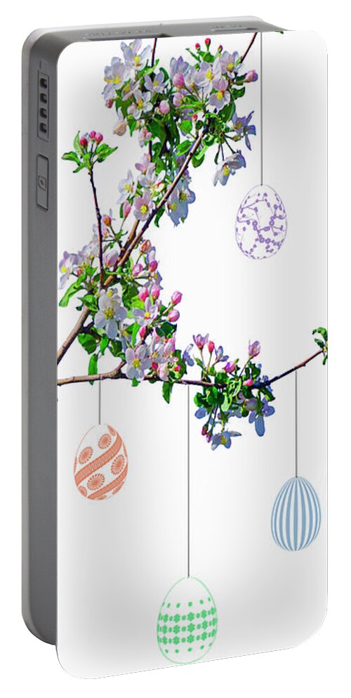 Branch Portable Battery Charger featuring the mixed media Easter Egg Tree by Moira Law