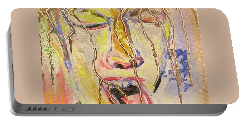 Color Fun Art Vibe Happy Emotional Color Art Collector Macon Georgia Portable Battery Charger featuring the painting Eat US by Shemika Bussey