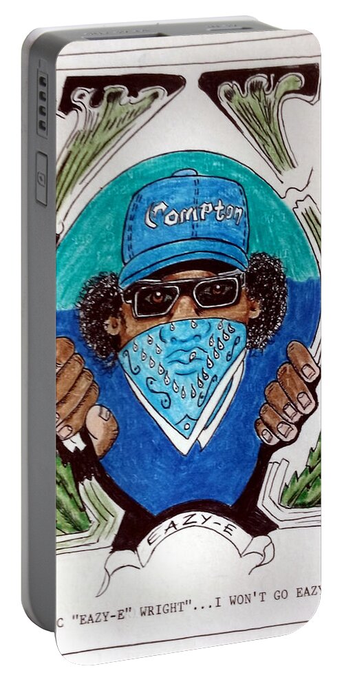 Black Art Portable Battery Charger featuring the drawing Eazy-E by Joedee