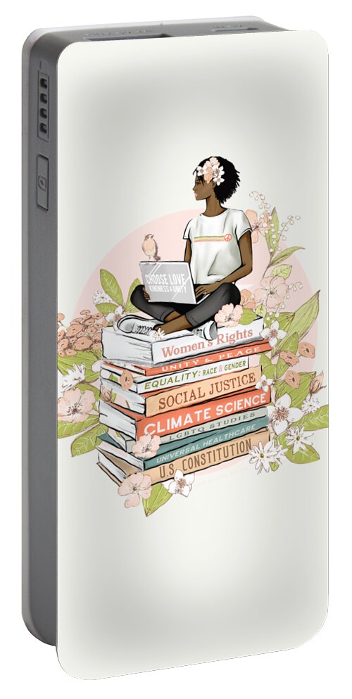 African American Portable Battery Charger featuring the digital art Educated Flower Power Feminism by Laura Ostrowski