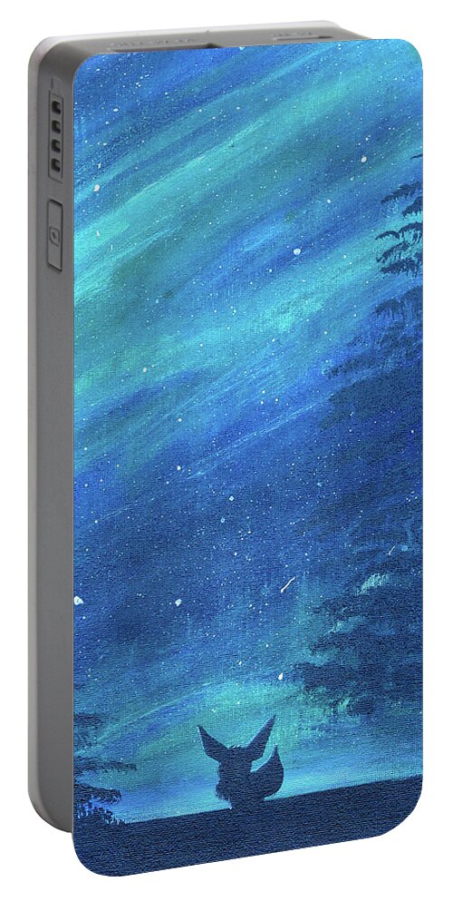 Eevee Portable Battery Charger featuring the painting Eevee's Sky by Ashley Wright