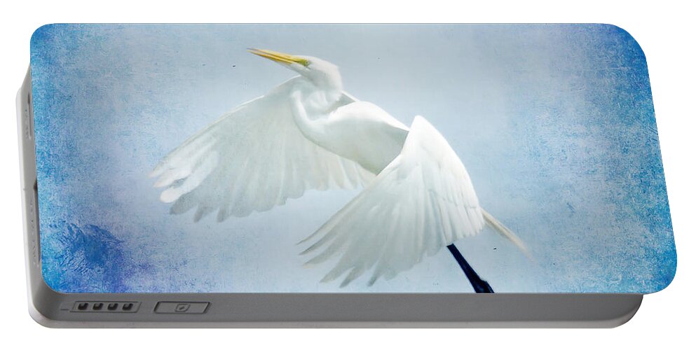 Egret Portable Battery Charger featuring the photograph Egret in Blue by Kerri Farley