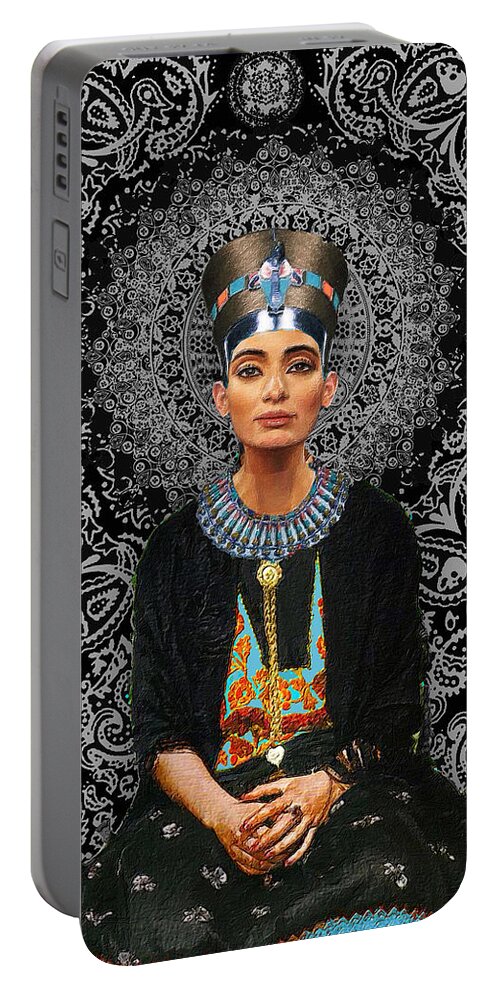 Egyptian Portable Battery Charger featuring the painting Egyptian Queen Nefertiti T-Shirt by Tony Rubino
