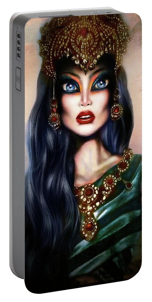 Blue Portable Battery Charger featuring the painting Hatshepsut Painting by Tiago Azevedo Pop Surrealism Art by Tiago Azevedo