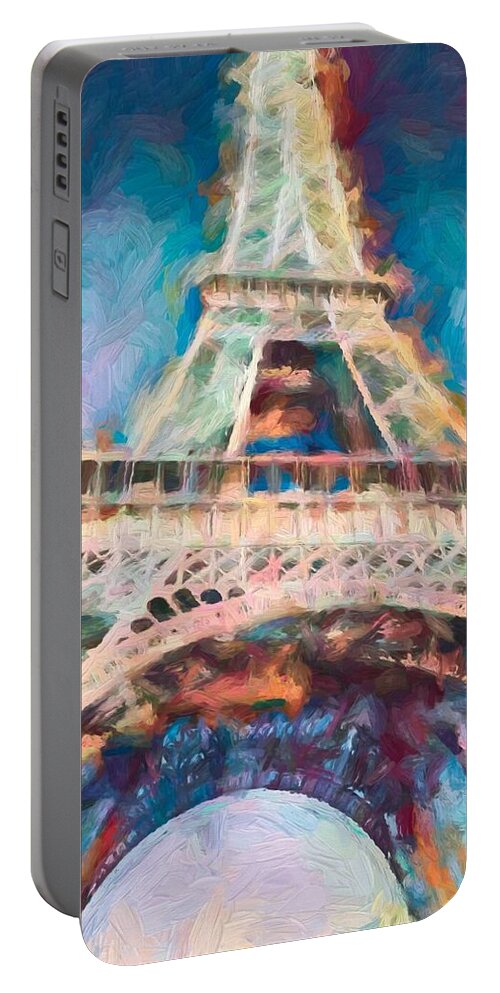 Eiffel Tower Portable Battery Charger featuring the digital art Eiffel Tower by Karol Blumenthal