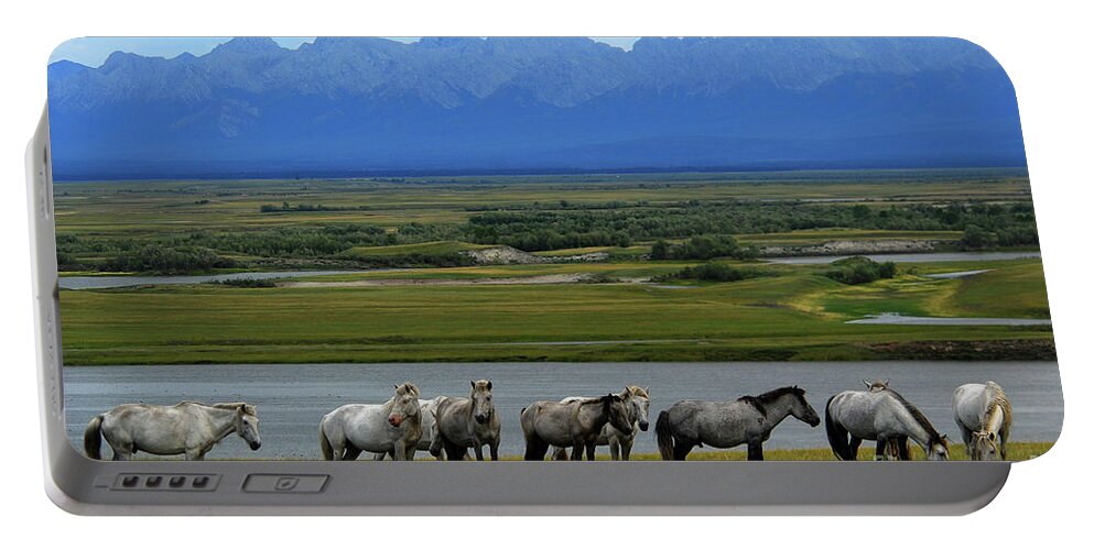 Eight Horses Of Happiness Portable Battery Charger featuring the photograph Eight horses of happiness by Elbegzaya Lkhagvasuren