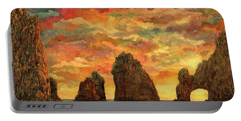 Sunset Portable Battery Charger featuring the painting El Arco - Sunset by Hailey E Herrera