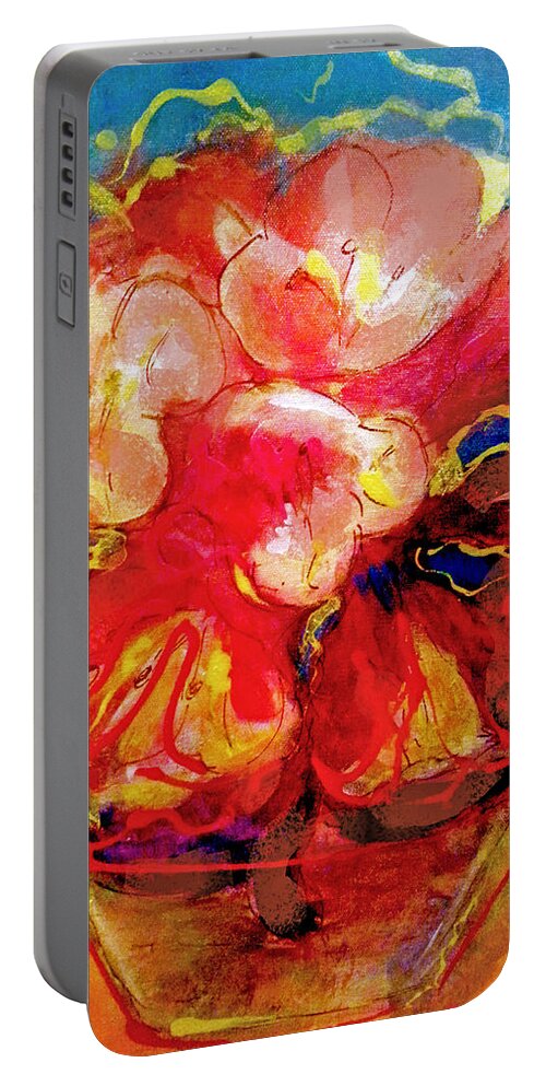 Electrify Portable Battery Charger featuring the painting Electrify Flower Vase by Rose Lewis