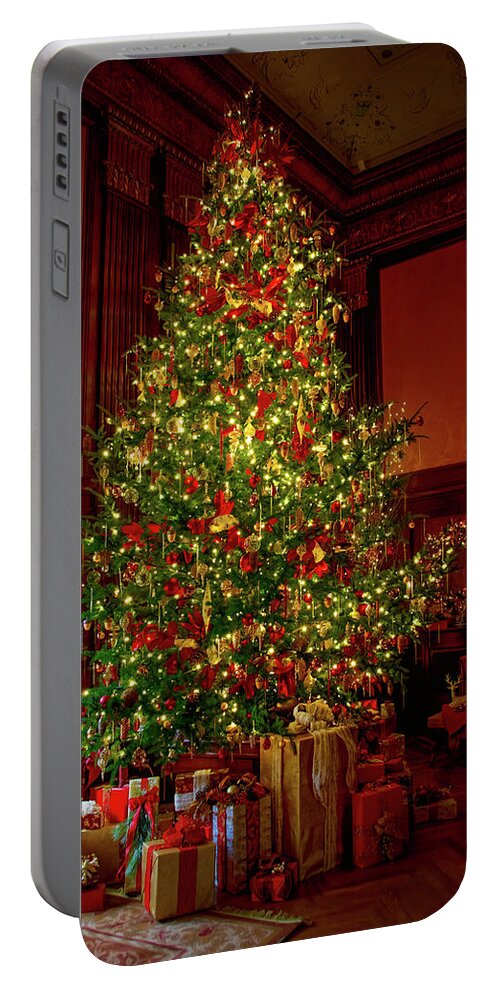 Winter Portable Battery Charger featuring the photograph Elegant Old Fashion Christmas Tree by Kristia Adams
