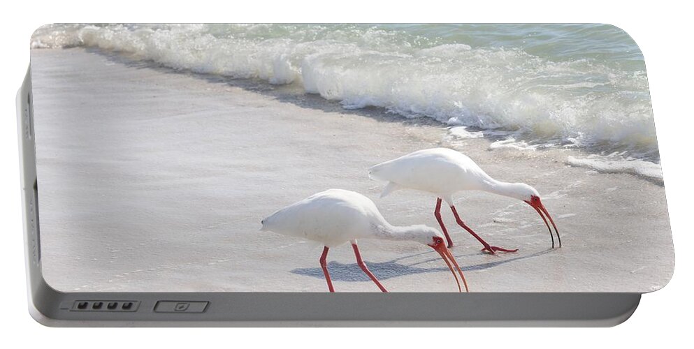 White Ibis Portable Battery Charger featuring the photograph Elegantly in Synch by Mingming Jiang