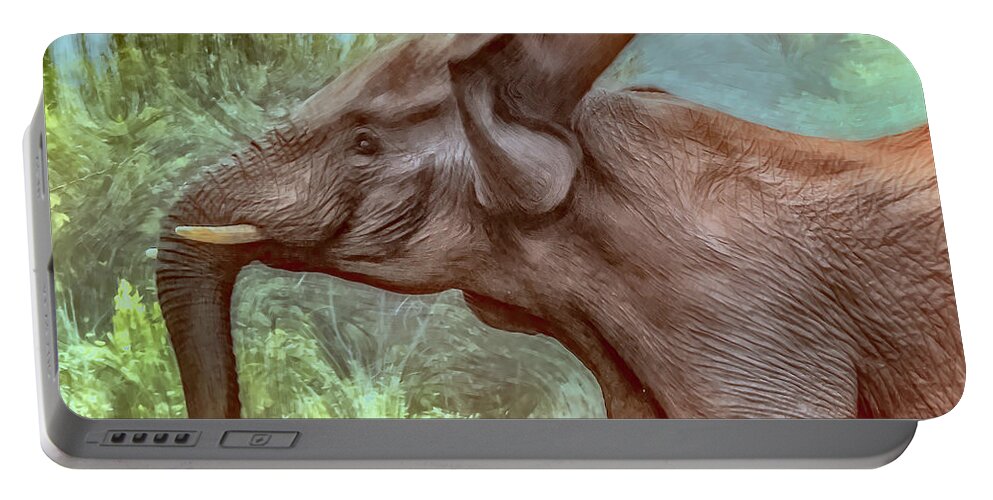 South Africa Portable Battery Charger featuring the photograph Elephant Joy, Painterly by Marcy Wielfaert