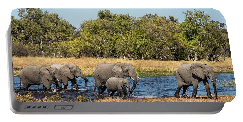 African Elephants Portable Battery Charger featuring the photograph Elephants Crossing the River by Elvira Peretsman