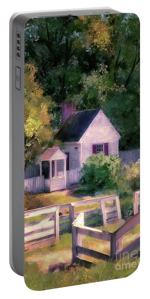Williamsburg Portable Battery Charger featuring the digital art Elizabeth Reynolds Kitchen in Colonial Williamsburg by Lois Bryan