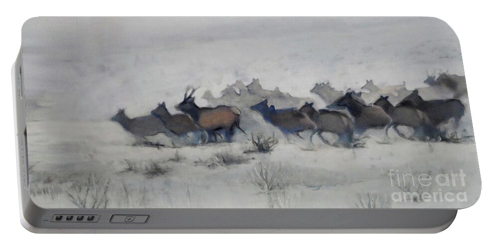 Elk Portable Battery Charger featuring the painting Elk Migration, 2019 by PJ Kirk