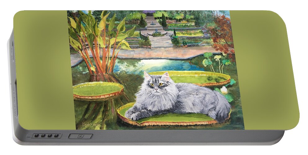 Cat Portrait Portable Battery Charger featuring the painting Ellie, Duchess of Duke Garden by Linda Kegley