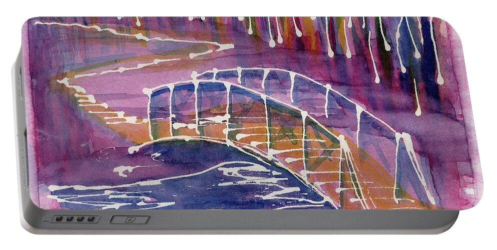 Minnesota Parks Portable Battery Charger featuring the painting Elm Creek Bridge Purple by Tammy Nara