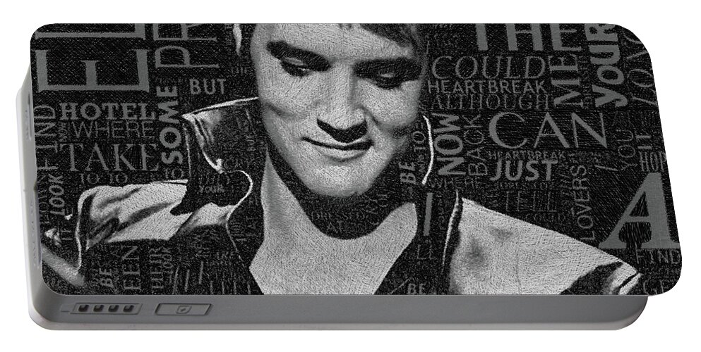 Elvis Presley Portable Battery Charger featuring the painting Elvis Heartbreak Hotel Lyrics by Tony Rubino