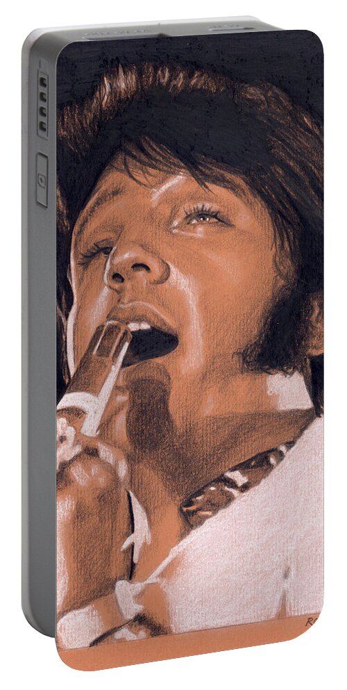 Elvis Portable Battery Charger featuring the drawing Elvis in Charcoal no. 243 by Rob De Vries