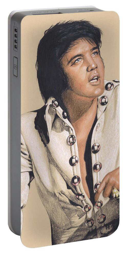 Elvis Portable Battery Charger featuring the drawing Elvis in Color #7 by Rob De Vries