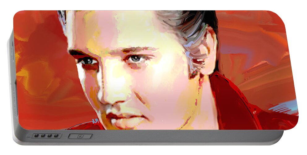 Elvis Portable Battery Charger featuring the painting Elvis Presley I Red by Jackie Medow-Jacobson
