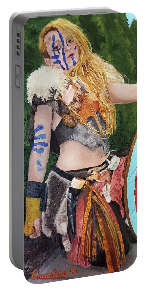 Cosplay Portable Battery Charger featuring the painting Embercraft Strong by Annalisa Rivera-Franz