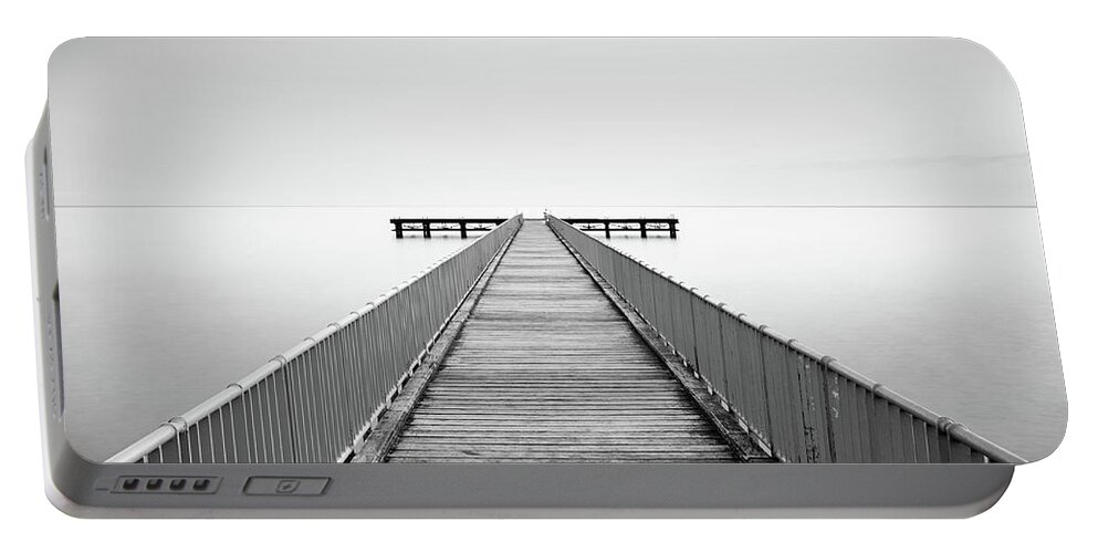 Seascape Portable Battery Charger featuring the photograph Empty Pier, Minimal seascape by Michalakis Ppalis
