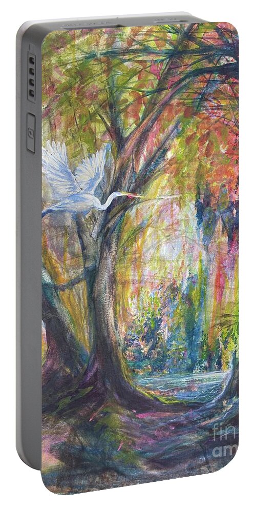 Heron Louisiana Landscape Bird Portable Battery Charger featuring the painting Enchanted flight by Francelle Theriot