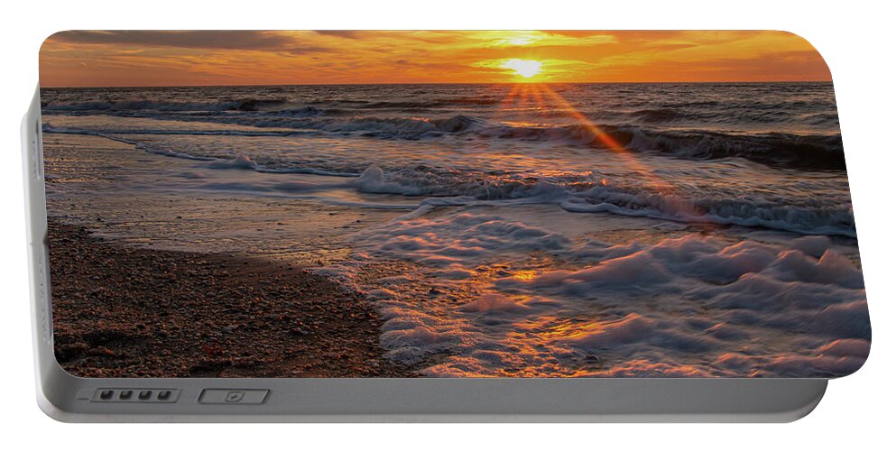 New Jersey Portable Battery Charger featuring the photograph End of The Day Sun Rays at Cape May by Kristia Adams