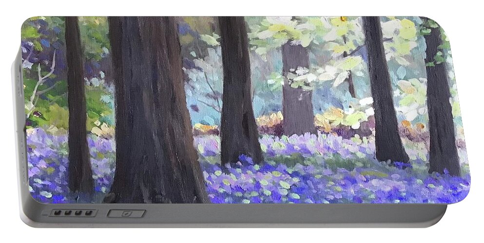 Bluebell Portable Battery Charger featuring the painting English Bluebells by Anne Marie Brown