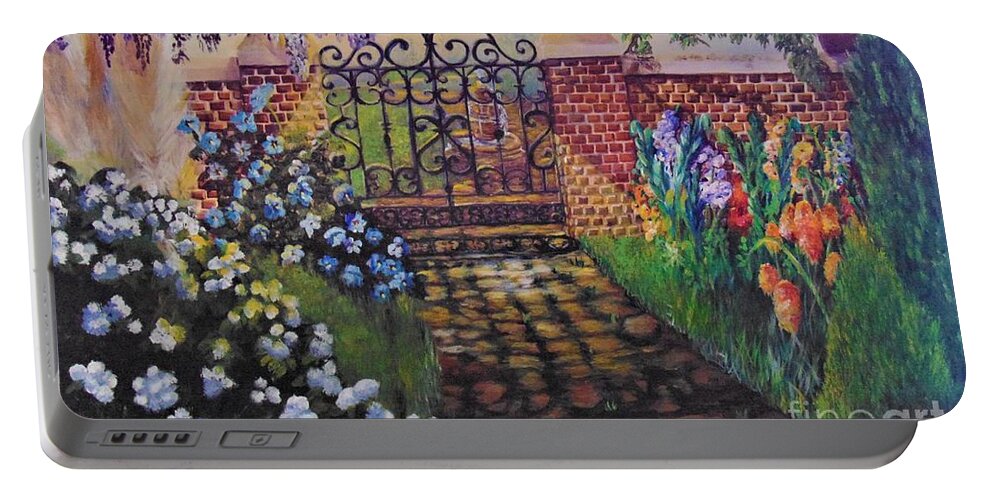 Garden Portable Battery Charger featuring the painting English Garden by Saundra Johnson