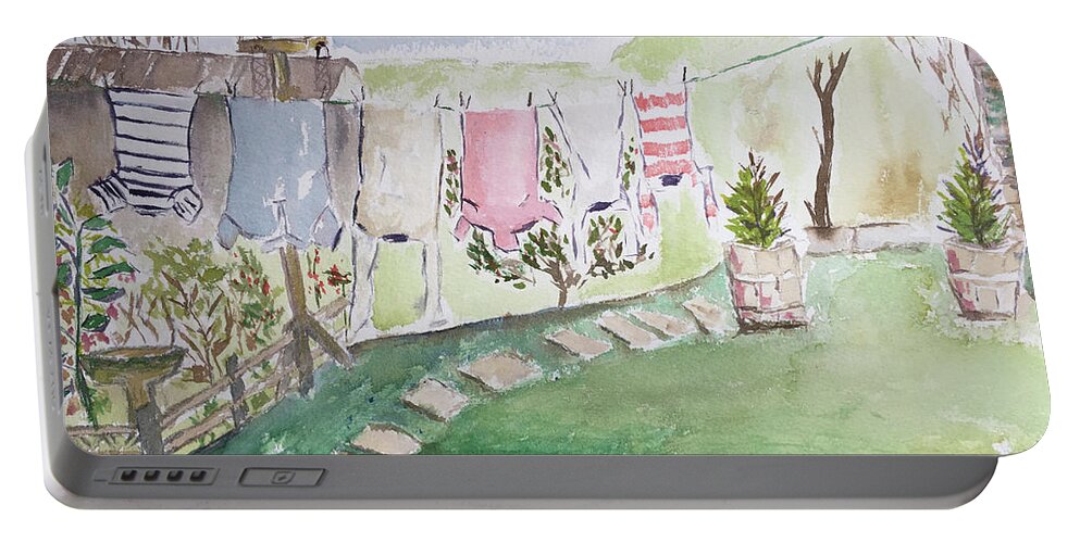 Laundry Portable Battery Charger featuring the painting English Laundry by Roxy Rich