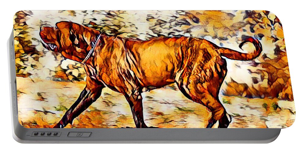 English Mastiff Portable Battery Charger featuring the digital art English Mastiff waiting for a treat - brown high contrast by Nicko Prints