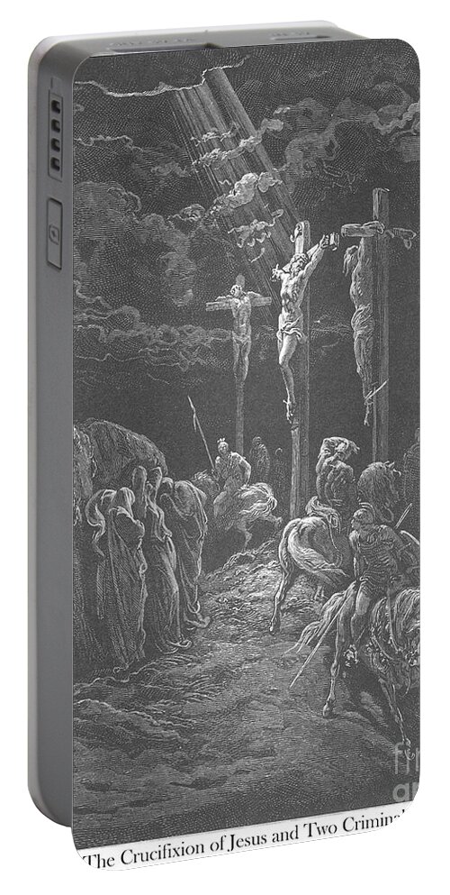 Crucifixion Portable Battery Charger featuring the photograph Engraving of The Crucifixion of Jesus by Gustave Dore w1 by Historic illustrations