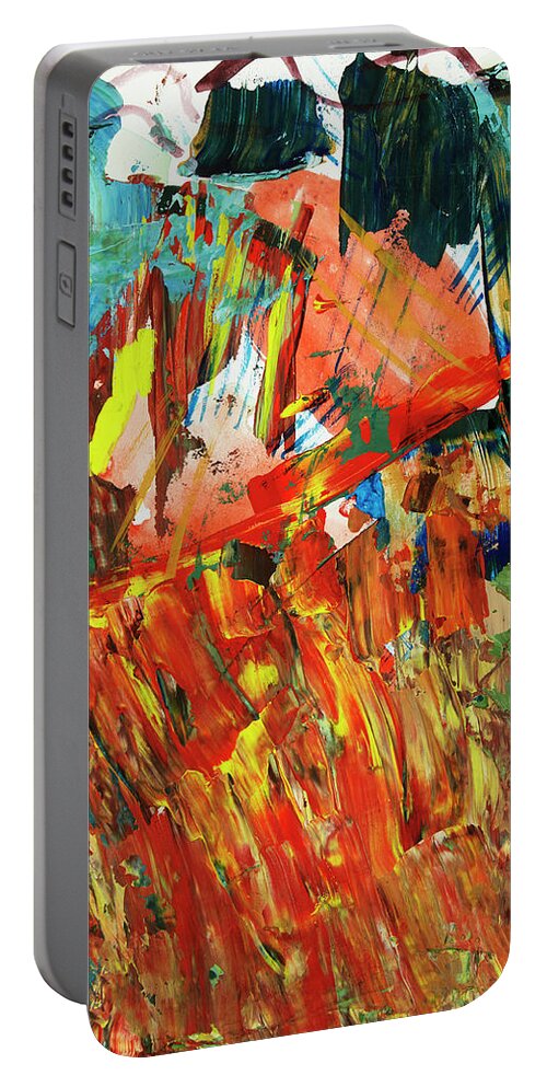 Empowered Portable Battery Charger featuring the painting Fire on the Mountain by Tessa Evette