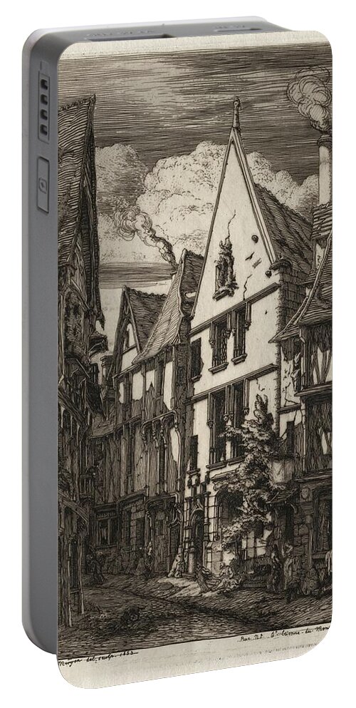 Etchings Of Paris A Bourges 1853 Charles Meryon Background Portable Battery Charger featuring the painting Etchings of Paris a Bourges 1853 Charles Meryon by MotionAge Designs