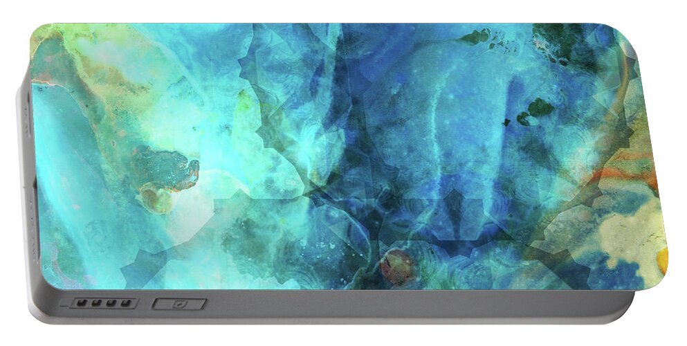 Abstract Portable Battery Charger featuring the painting Eternal - Blue Abstract Art by Sharon Cummings